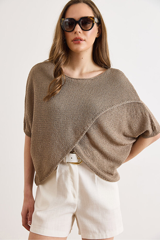 Women's Mink Wrap-Front Mercerized Knitwear Blouse Blz-19003276