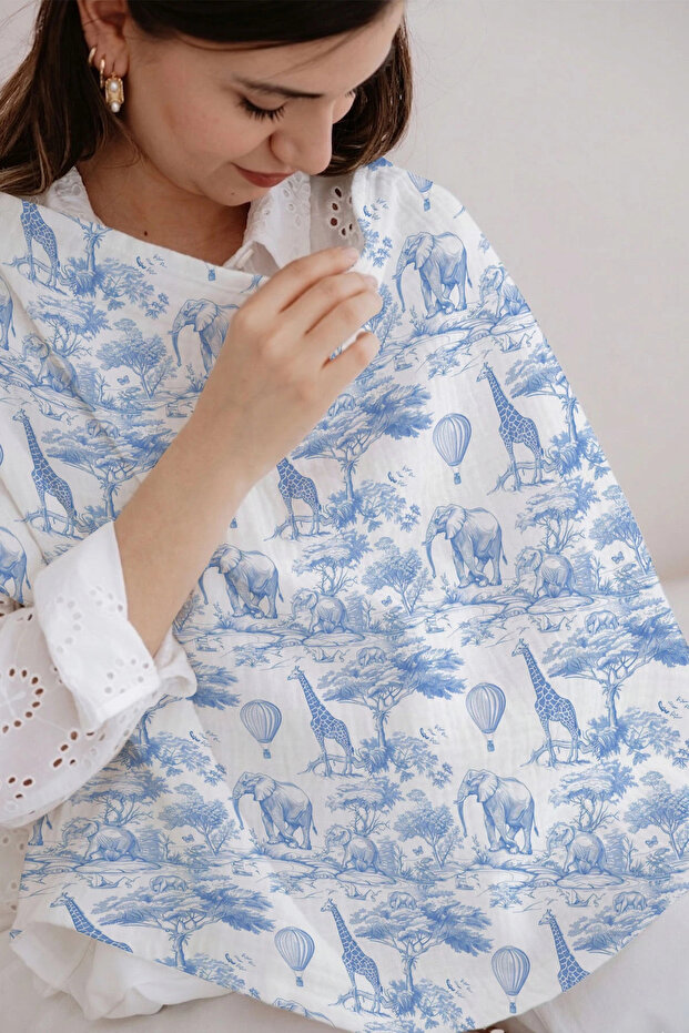 Muslin Nursing Cover - Blue Toile De Jouy