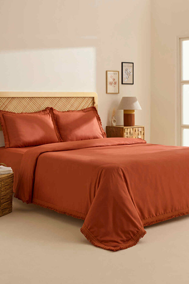 Helios 100% Cotton Double Duvet Cover Set Terra Cota