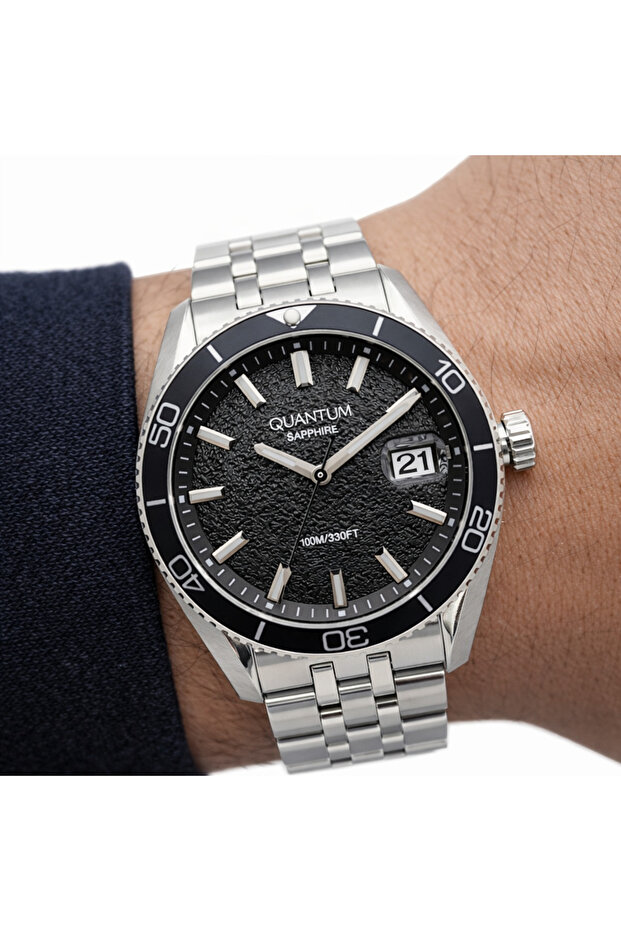 Men's Wristwatch Black Dial Calendar Stainless Steel Case Steel Band Suitable for Daily Use
