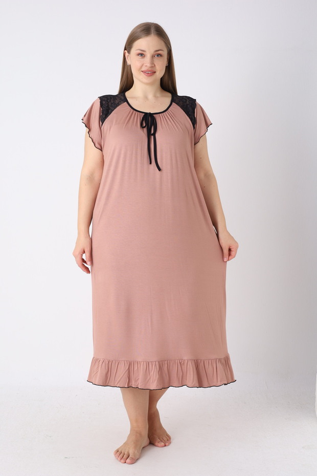 Women's Plus Size Viscose Nightgown Short Sleeve Lace Detailed Comfortable Fit