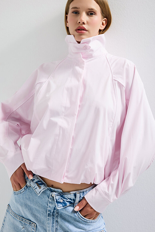 Women's Pink Color W5 Oversize Special Organic Fabric Design Shirt Jacket