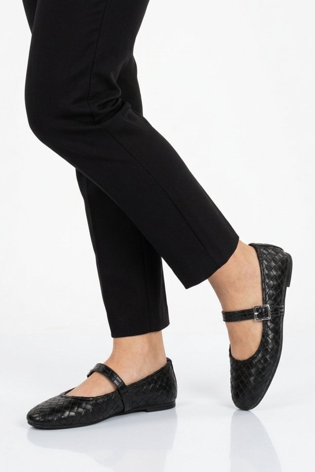 Black Belted Lightweight Women's Ballerina Shoes K-301 Z