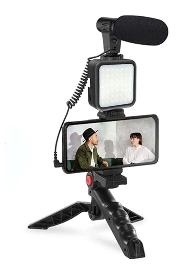 Mobile phone & Camera Vlogging Studio Kit Video Shooting Photography with Microphone LED light and t
