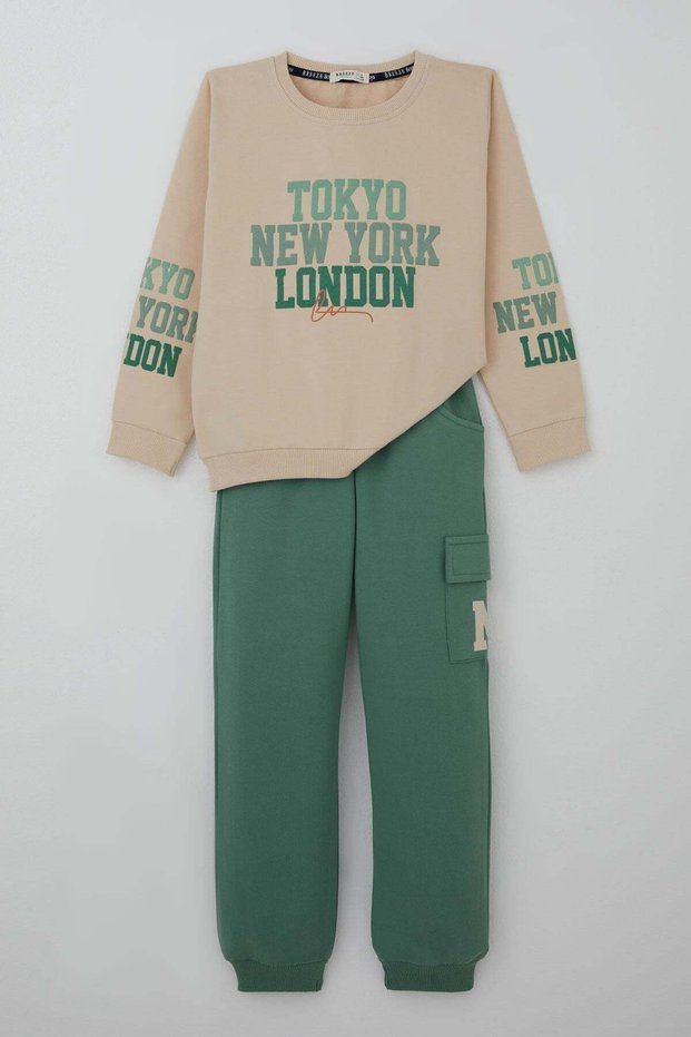 Boy's Tracksuit Set City Concept Trousers with Side Pocket Detail, Ages 4-9, Cream