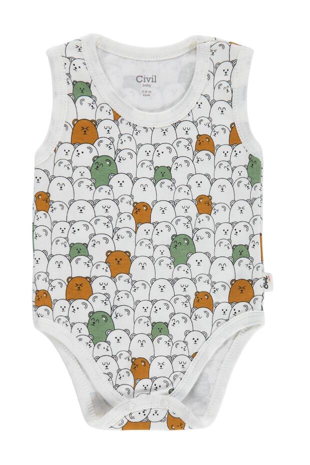 Cute Teddy Bears Printed 3-36 Months Snap Fastener Bodysuit - Ecru