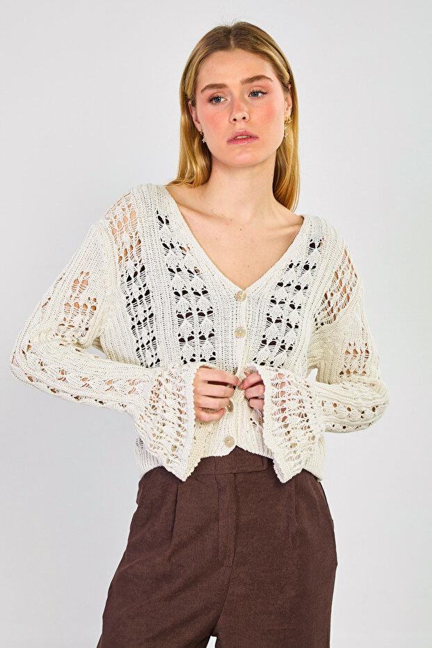Women's Spanish Openwork Cardigan - Natural