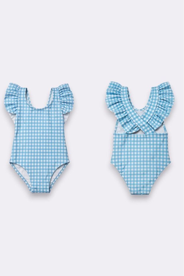 Girl's Ruffle Detailed Stylish Design Cross Strap Swimsuit 12729