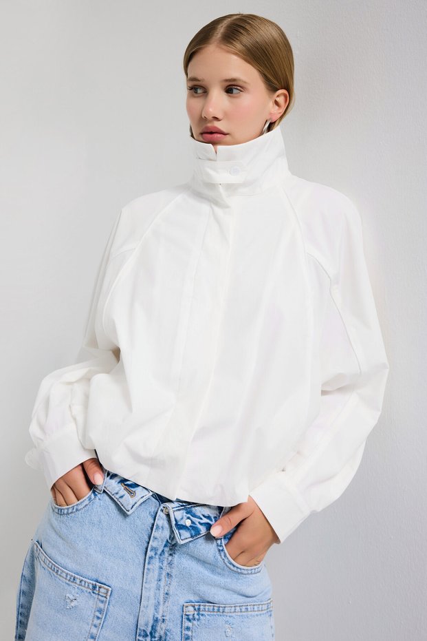 Women's White Color W5 Oversize Special Organic Fabric Design Shirt Jacket