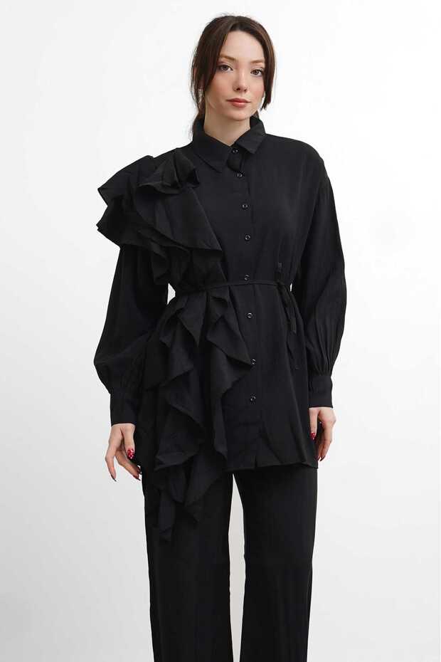Molly Nelly Women's Side Ruffle Shirt and Pants Set