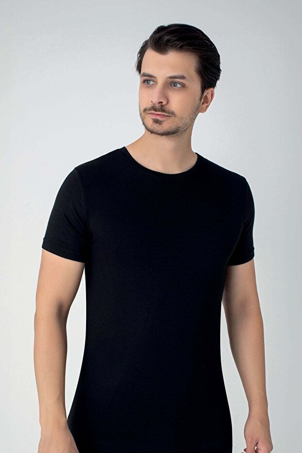قميص داخلي رجالي بأكمام قصيرة وياقة دائرية من الخيزران العضوي