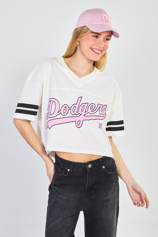 Women's V-Neck Front and Back Printed T-Shirt - Ecru