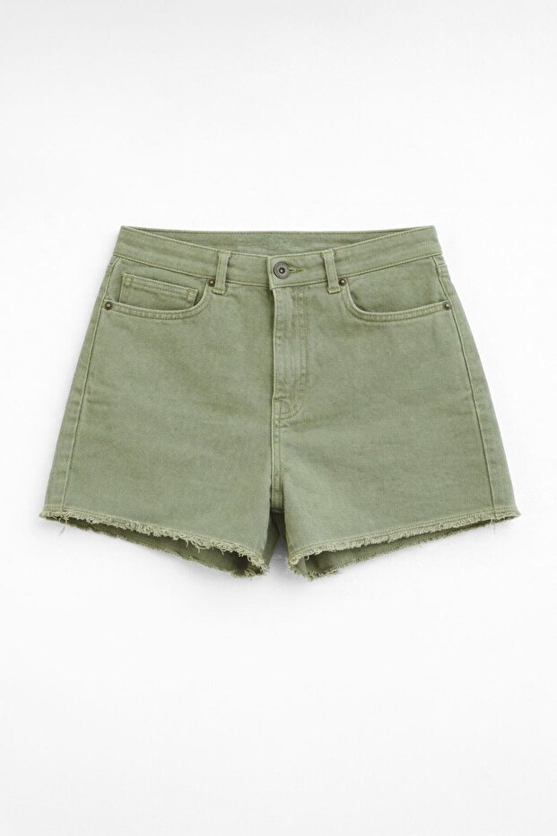 Women's High Waist Tasseled Stretchy Khaki Jean Shorts