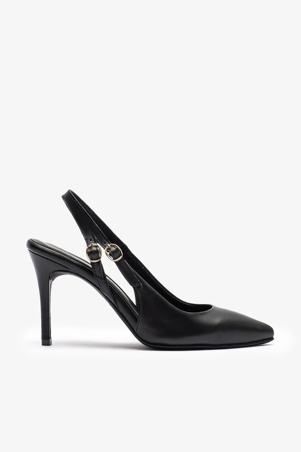 Piggy Black Leather Women's Heeled Shoes
