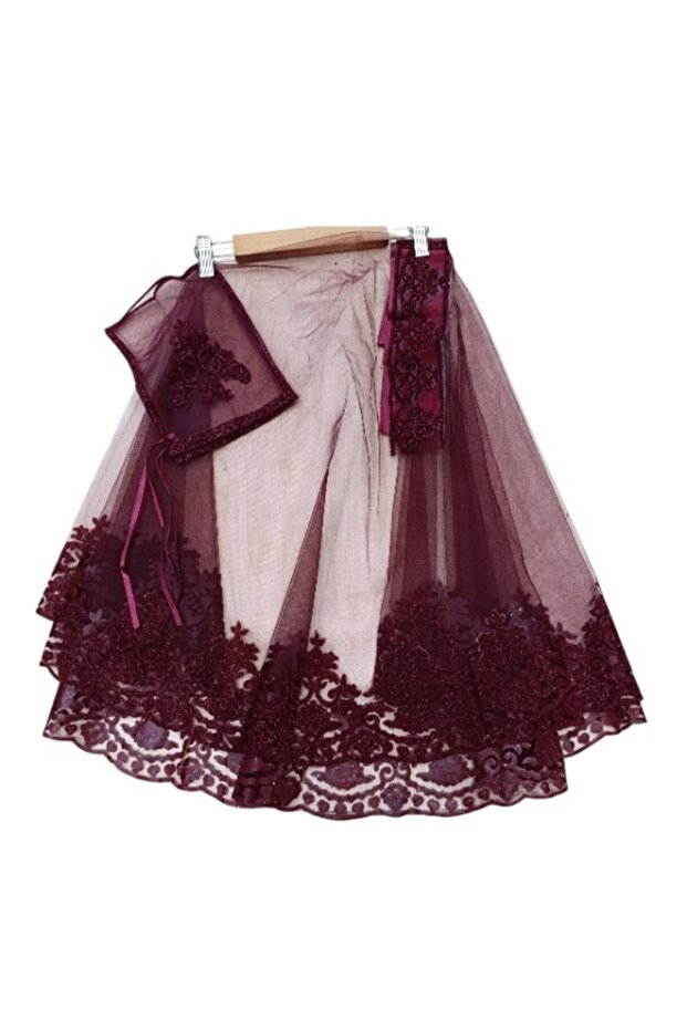 Henna Veil Bowknot Burgundy 2 Gloves+Belt