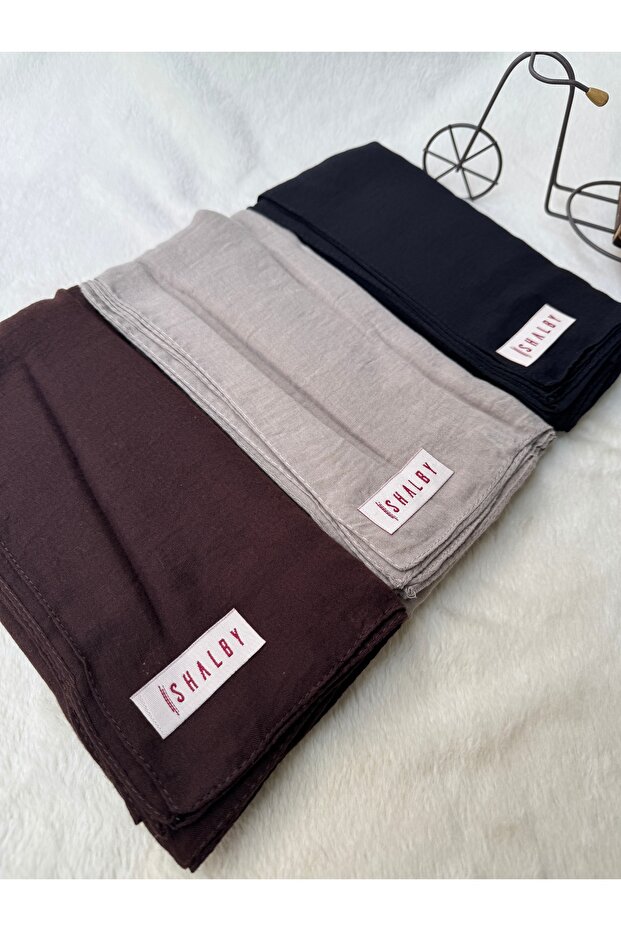 Hijab Plain Cotton Crash Shawl Set of 3 (Bitter Brown - Mink - Black)