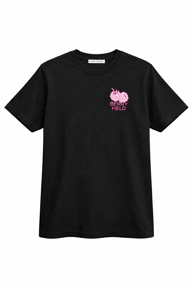 2054 women's berry field printed 100% cotton t-shirt black
