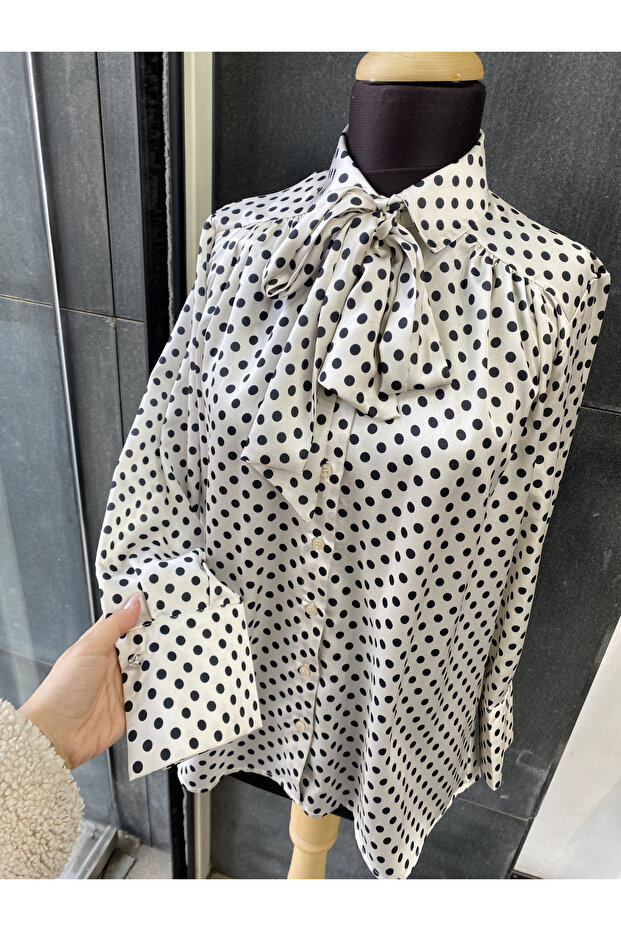 Polka Dot Patterned Paris Scarf Shirt - 3