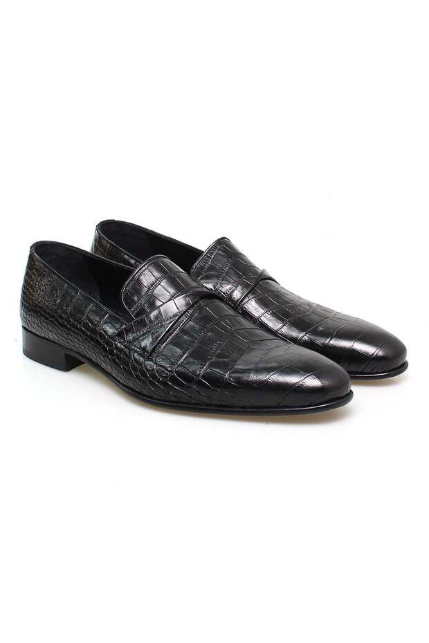 Black Color Laceless Genuine Leather Leather Sole Men's Shoes