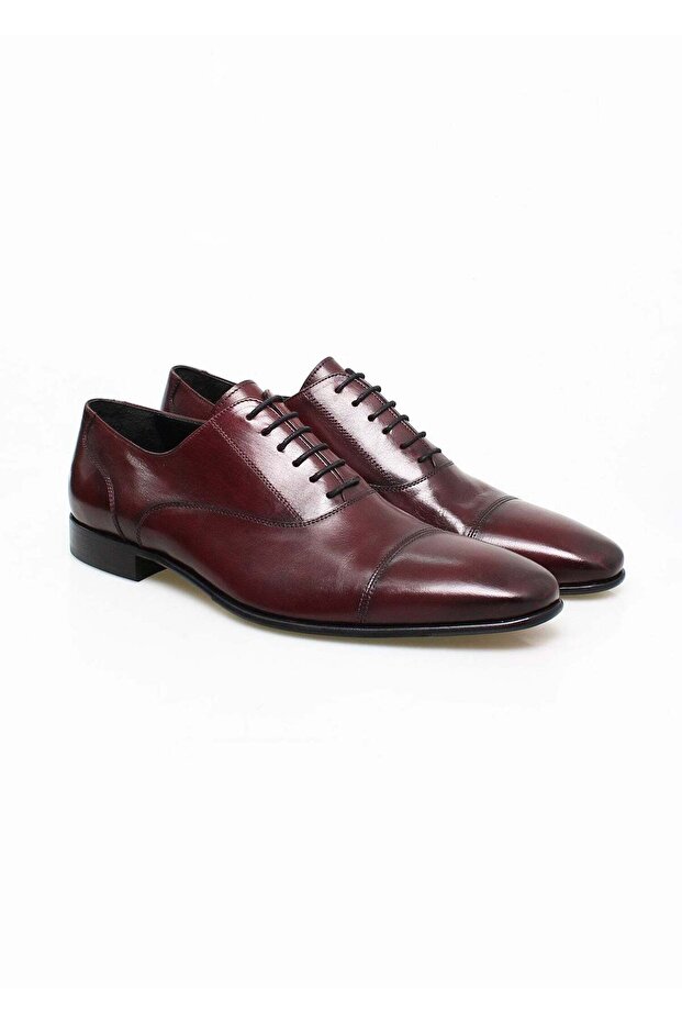 Burgundy Color Lace-Up Genuine Leather Men's Shoes