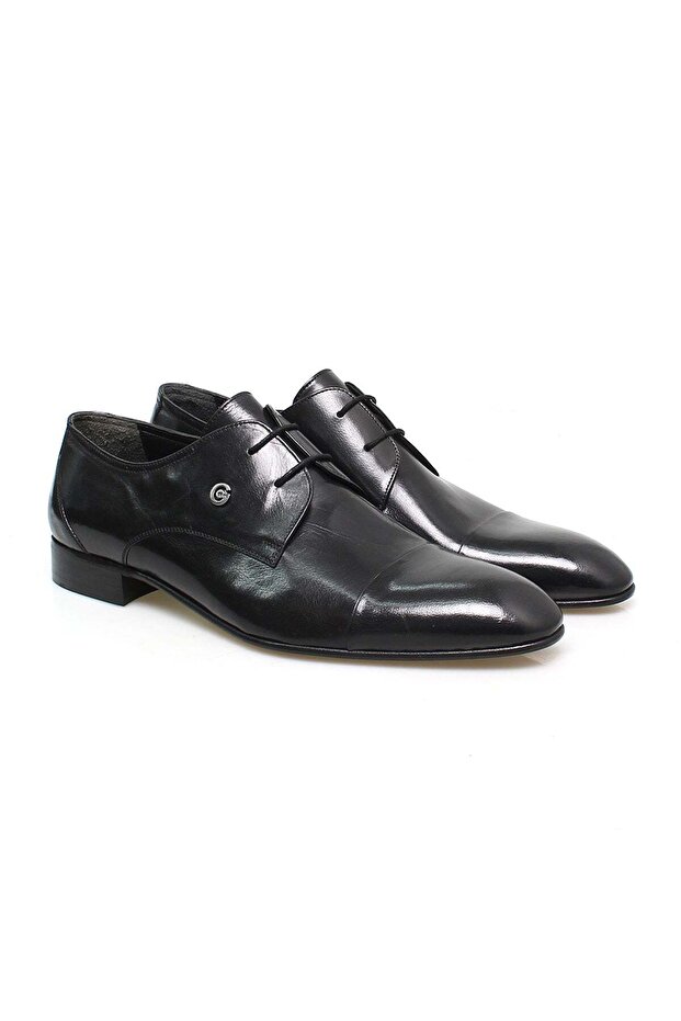 Black Color Lace-Up Genuine Leather Leather Sole Men's Shoes