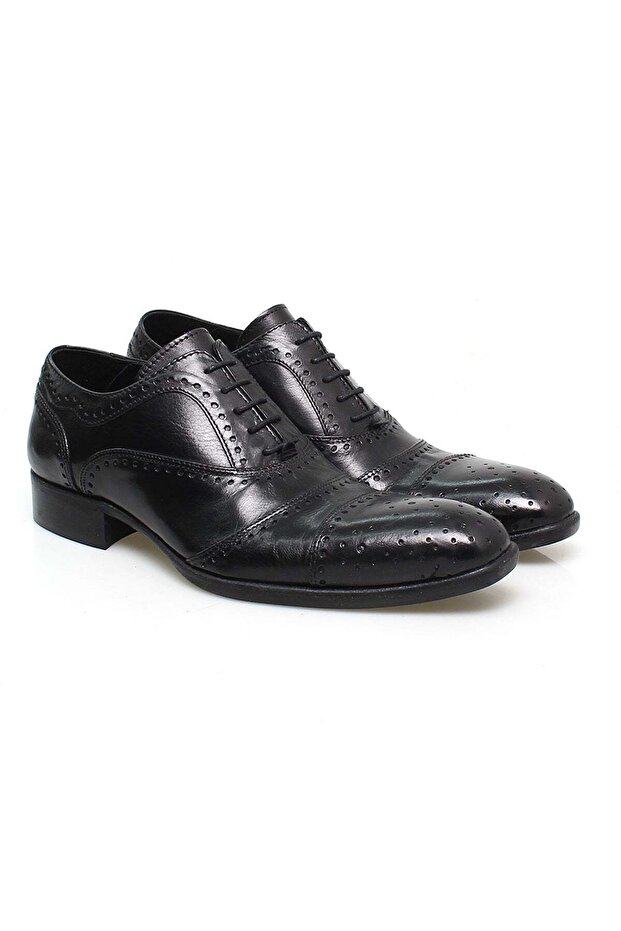 Black Color Lace-Up Genuine Leather Men's Shoes