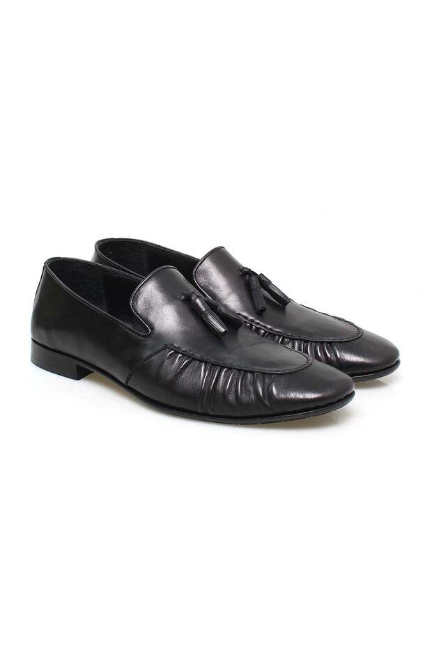 Black Color Laceless Genuine Leather Leather Sole Men's Shoes
