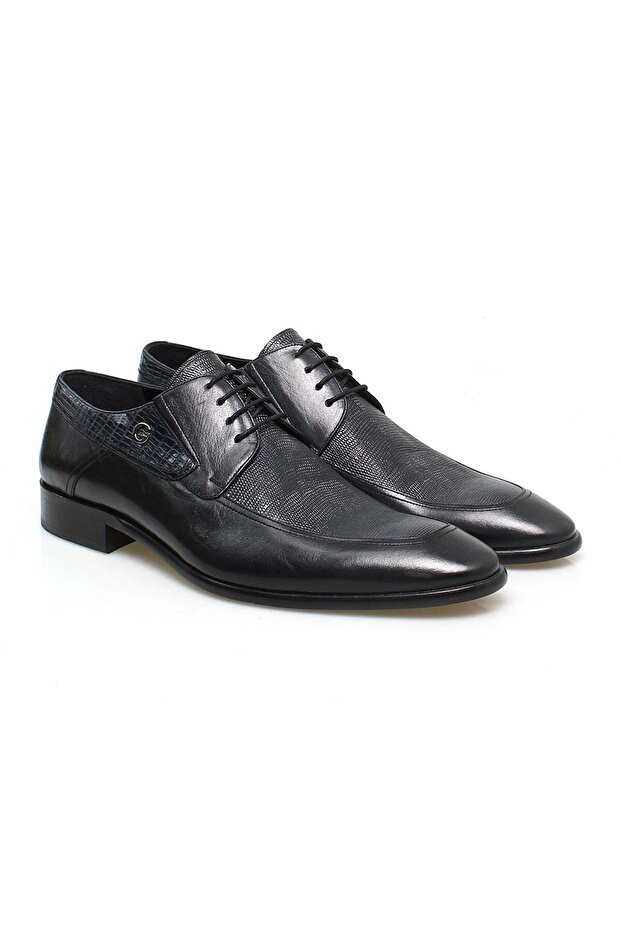 Dark Blue Color Lace-Up Genuine Leather Leather Sole Men's Shoes