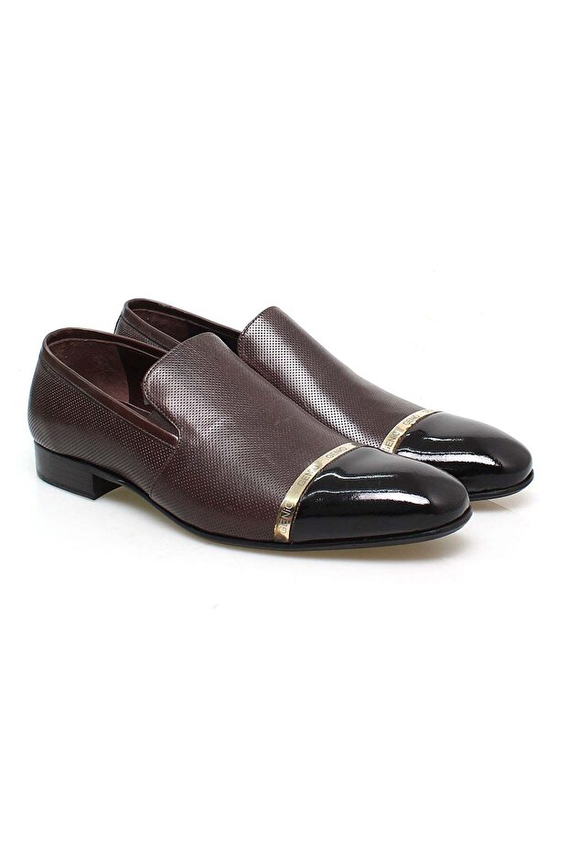 Brown Laceless Genuine Leather Men's Shoes