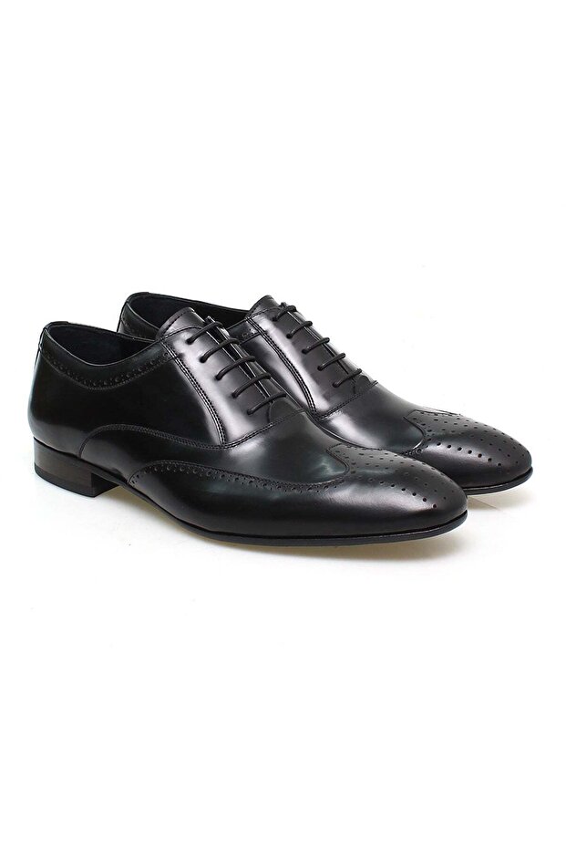 Black Color Lace-Up Genuine Leather Men's Shoes