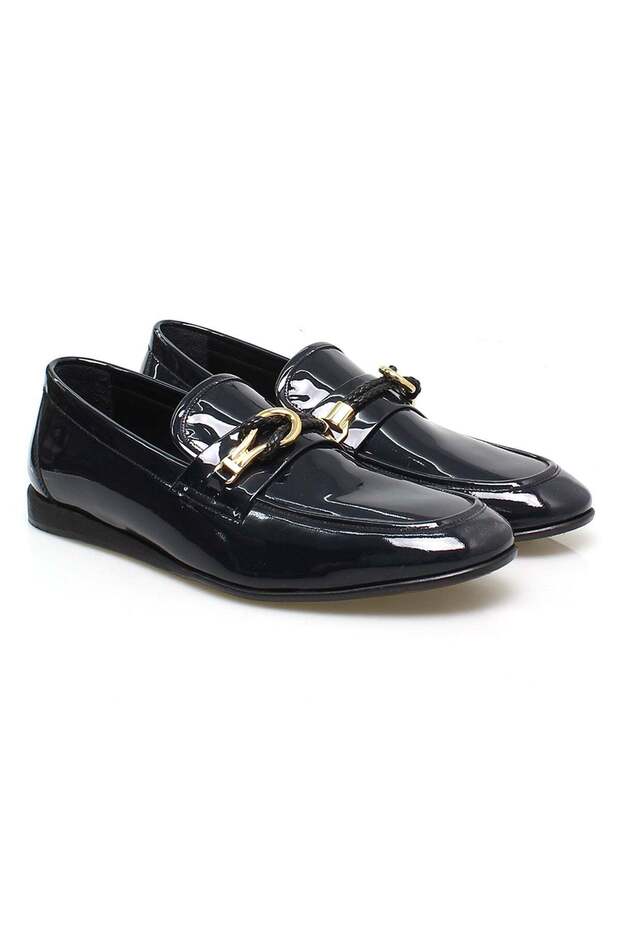 Dark Blue Color Laceless Genuine Leather Men's Shoes