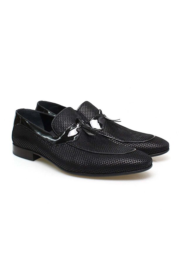 Black Color Laceless Genuine Leather Leather Sole Men's Shoes