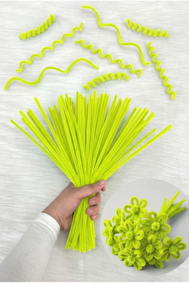 100 Pieces Neon Yellow Chenille 30cm Phosphorescent, Fuzzy Velvet Wire, Handicraft, Flower Gift Decoration School Event