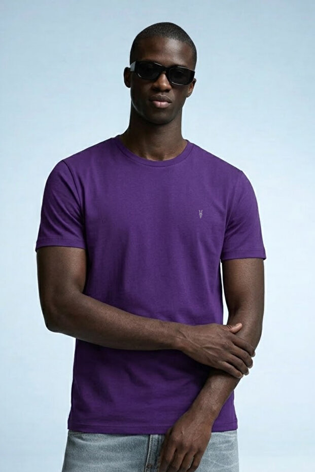Men's Crew Neck Short Sleeve Purple T-Shirt