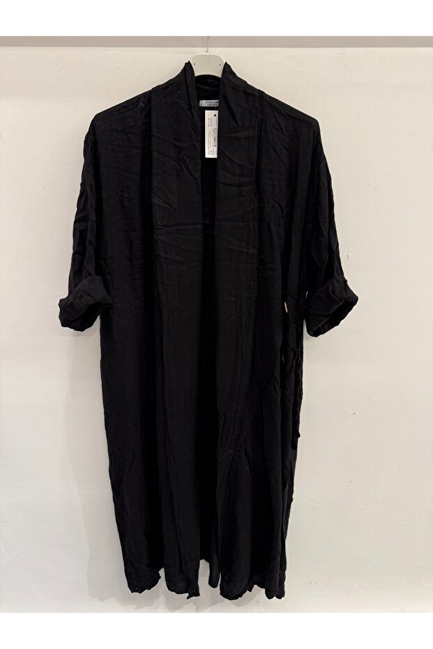 Women's Black Italian Skirt with Button Slit, Long Oversized Linen Kaftan, Sizes 38 - 46