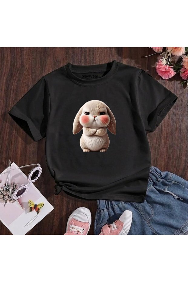 Pink Cheek Rabbit Printed 100% Kids Unisex T-Shirt 5 6 -7 8-9 10 -11 12 Years Old