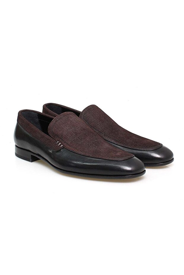 Black Color Laceless Genuine Leather Leather Sole Men's Shoes