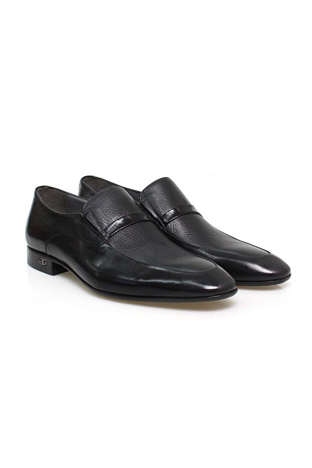 Black Color Laceless Genuine Leather Leather Sole Men's Shoes