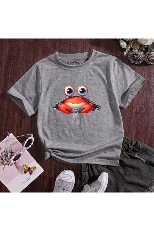 Crab Zipper Printed 100% Kids Unisex T-Shirt 5 6 -7 8-9 10 -11 12 Years Old