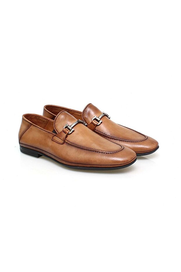 Tan Color Laceless Genuine Leather Men's Shoes