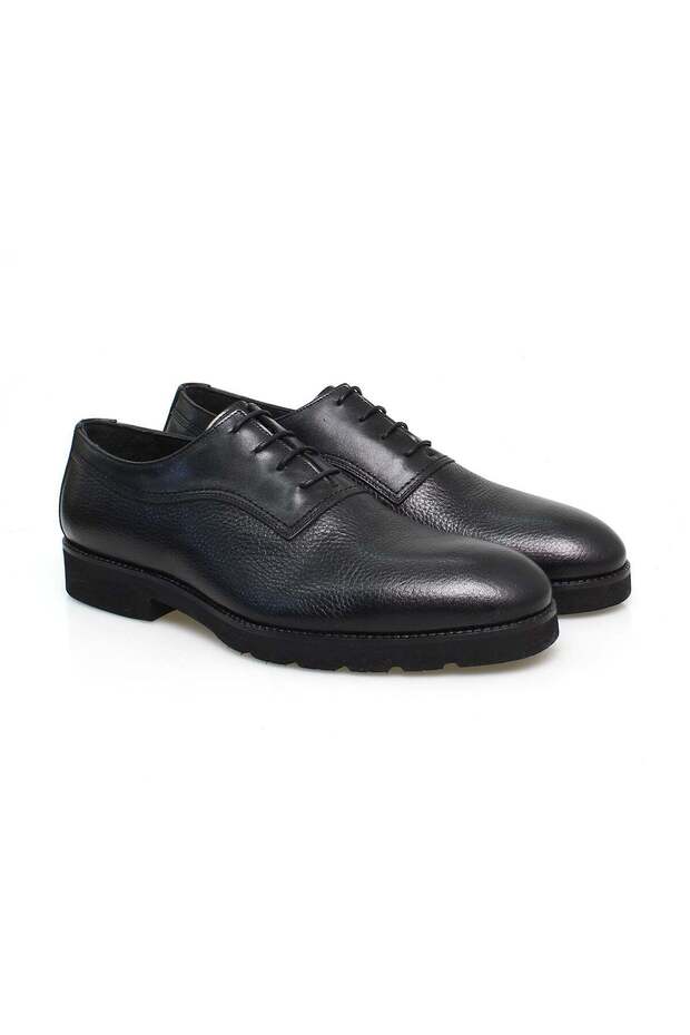 Black Color Lace-Up Genuine Leather Men's Shoes