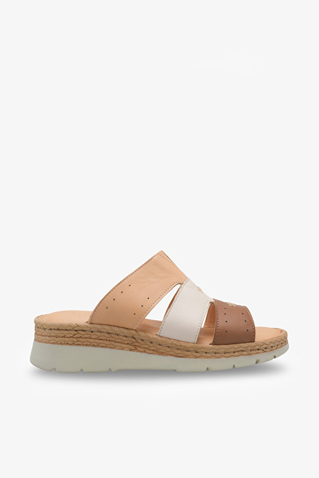 Olesya Women's Genuine Leather Comfort Padded Slippers - Cappucino