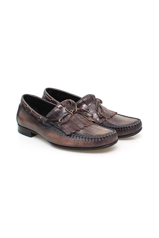 Alcobe Gray Color Laceless Genuine Leather Men's Shoes