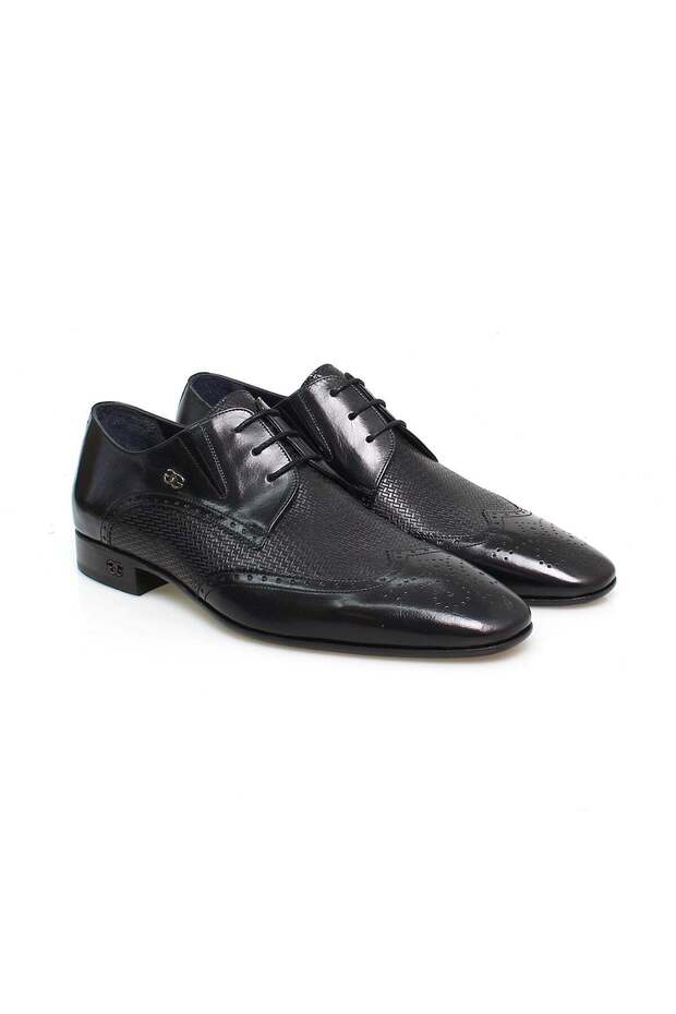 Black Color Lace-Up Genuine Leather Men's Shoes