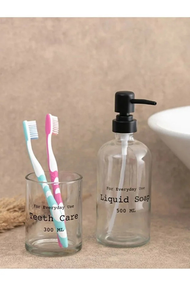 Glass Bathroom Set with Slogan Printed, Set of 2
