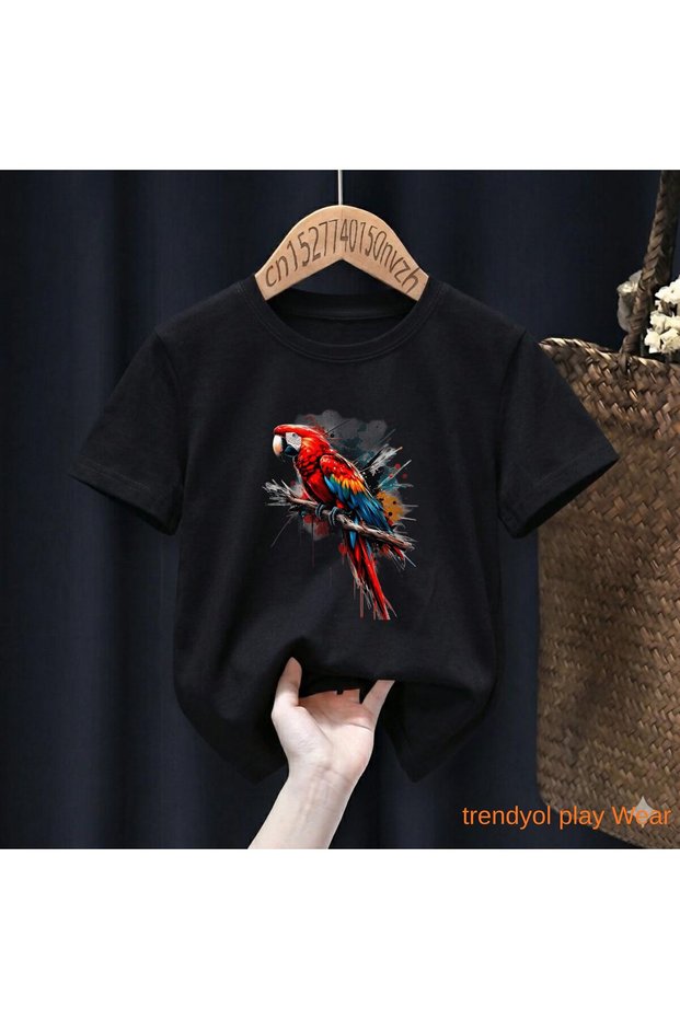 Rainbow Parrot Printed 100% Kids Unisex T-Shirt 5 6 -7 8-9 10 -11 12 Years Old