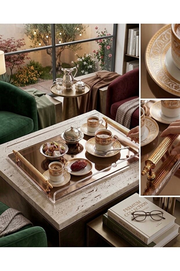 Luxury Transparent Plexiglass Presentation Tray with Gold Handles - Modern Acrylic Coffee Presentation Tray - Premium Design