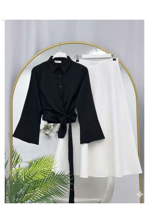 Scuba Skirt Lace-Up Shirt Set