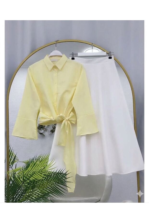 Scuba Skirt Lace-Up Shirt Set