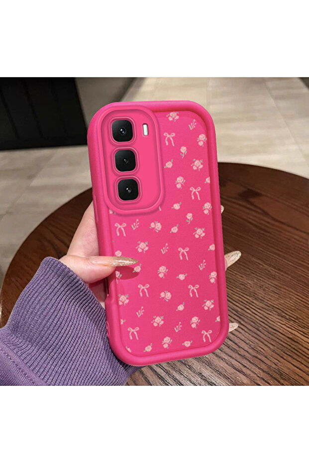 Infinix Hot 60 Uyumlu Pembe Kırmızı Silikon Kılıf Darbeye Dayanıklı Kamera Koruma - 4